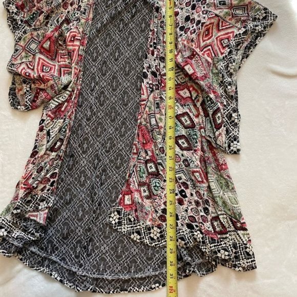 InLuv Long Boho Cardigan Womens Multicolor Open Front Short Sleeve Size S - Picture 8 of 10